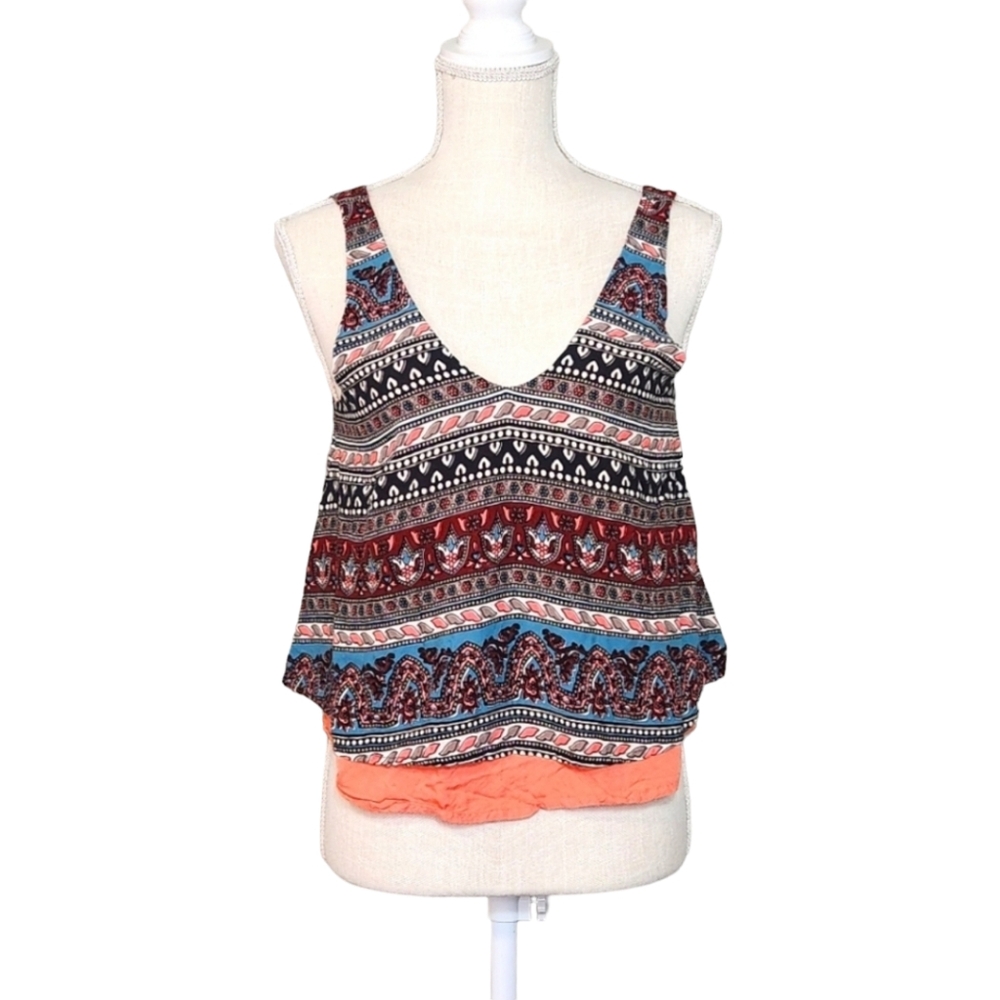 Hollister Junior Women Small Bohemian Crop Double Layer V Neck Tank Top